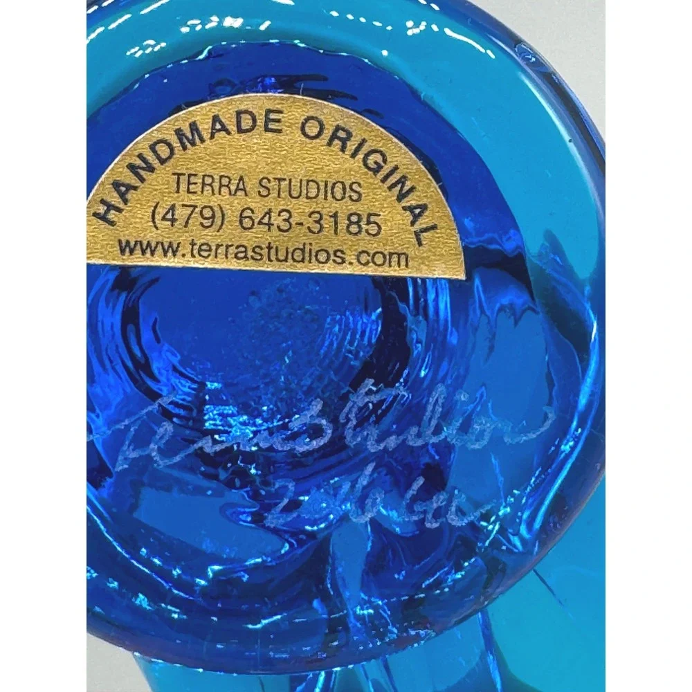 Terra Studios Bluebird of Happiness Figurine Art Glass Signed 2006 3‎ inch